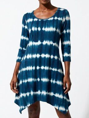 5th & Love Shibori Indigo Sharkbite Tunic Mini Dress With Pockets Sz Large